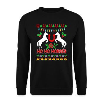 Ho Ho Chevaux Ugly Chritsmas Cavalier Cavalier - Sweat-shirt Unisexe - noir - Devant - Alina (178cm) & Michal (187cm)