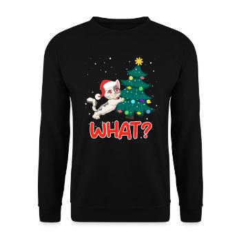 What? Lustige Katze Tannenbaum Kätzchen - Unisex Pullover - Schwarz - Vorne - Alina (178cm) & Michal (187cm)
