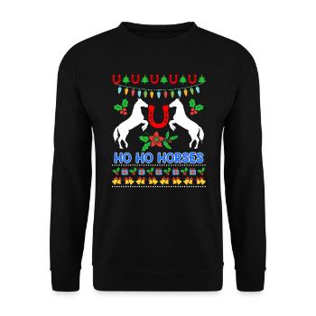 Ho Ho Chevaux Ugly Chritsmas Cavalier Cavalier - Sweat-shirt Unisexe - noir - Devant - Alina (178cm) & Michal (187cm)