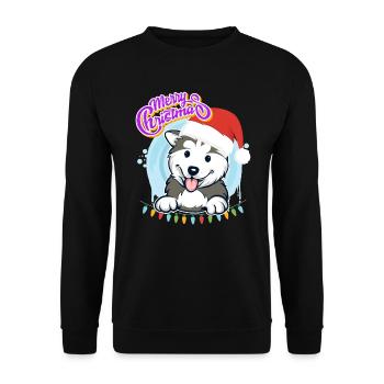Merry Christmas Husky Puppy Christmas - Unisex Sweatshirt - black - Front - Alina (178cm) & Michal (187cm)