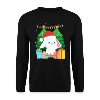 Niedlicher Haase Tannenbaum Weihnachten - Unisex Pullover - Schwarz - Vorne - Alina (178cm) & Michal (187cm)