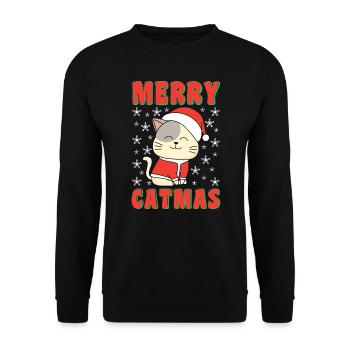 Merry Catmas Katzen Weihnachten Katzenbesitzer - Unisex Pullover - Schwarz - Vorne - Alina (178cm) & Michal (187cm)