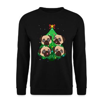 Mops Weihnachten Mops Hund Tannenbaum - Unisex Pullover - Schwarz - Vorne - Alina (178cm) & Michal (187cm)