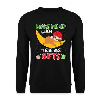 Weckt mich wenn es Geschenke gibt Faultier - Unisex Pullover - Schwarz - Vorne - Alina (178cm) & Michal (187cm)