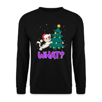 What? Lustige Katze Tannenbaum Kätzchen - Unisex Pullover - Schwarz - Vorne - Alina (178cm) & Michal (187cm)
