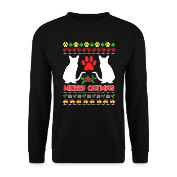 Ugly Christmas Katzen - Unisex Pullover - Schwarz - Vorne - Alina (178cm) & Michal (187cm)
