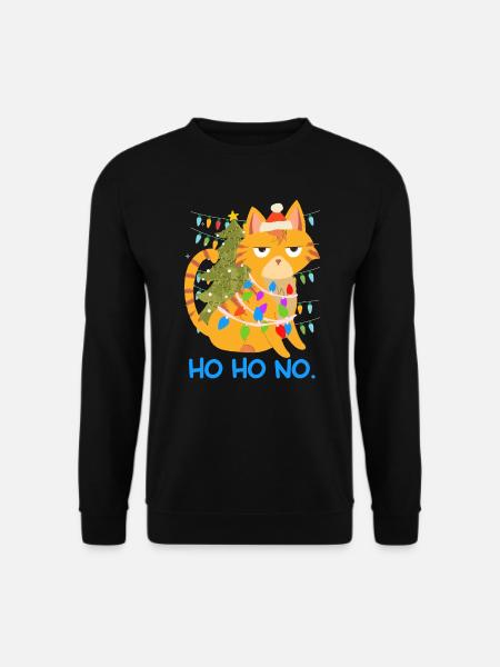Lustige Katze Lichterkette Tannenbau - Unisex Pullover - Schwarz