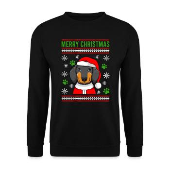 Merry Christmas Hundebesitzer Dachs - Unisex Pullover - Schwarz - Vorne - Alina (178cm) & Michal (187cm)