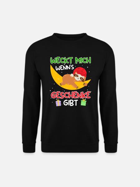 Weckt mich wenn es Geschenke gibt Faultier - Unisex Pullover - Schwarz