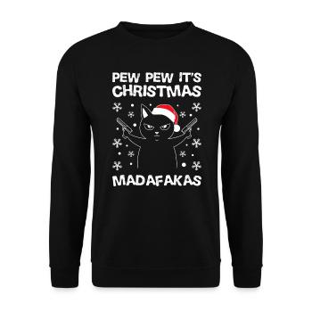 Pew Pew Its Christmas Cat Owner Cats - Unisex Sweatshirt - black - Front - Alina (178cm) & Michal (187cm)