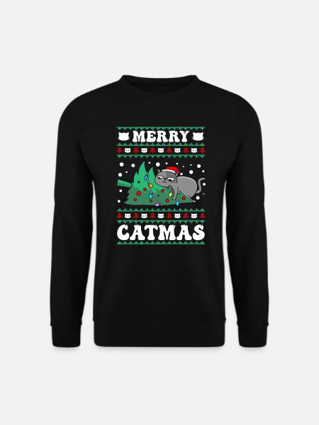 Merry Catmas Katzen Weihnachten Katzenbesitzer - Unisex Pullover - Schwarz