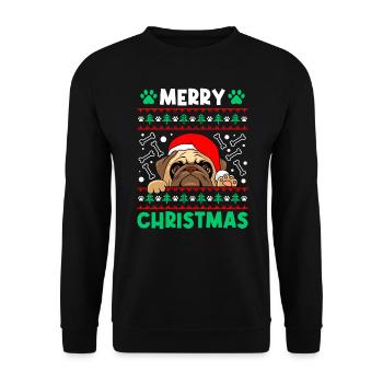 Funny Mops Christmas Pug Dog St. Nicholas - Unisex Sweatshirt - black - Front - Alina (178cm) & Michal (187cm)