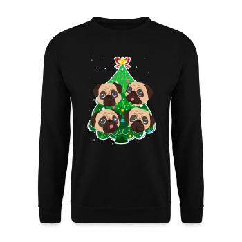 Mops Weihnachten Mops Hund Tannenbaum - Unisex Pullover - Schwarz - Vorne - Alina (178cm) & Michal (187cm)