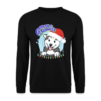 Merry Christmas Husky Puppy Christmas - Unisex Sweatshirt - black - Front - Alina (178cm) & Michal (187cm)