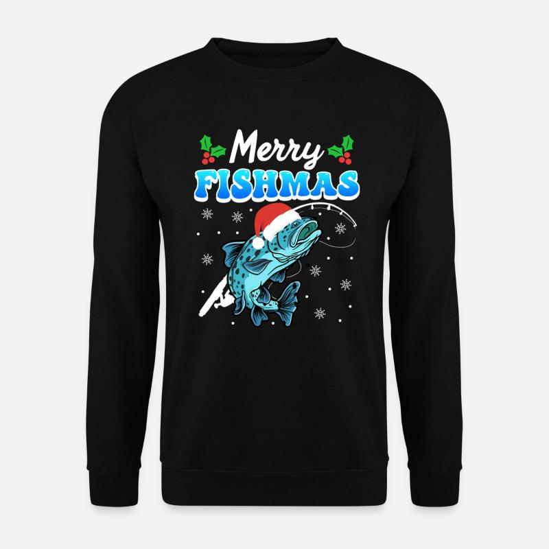 Merry Fishmas Angler Weihnachten Angel - Unisex Pullover - Schwarz