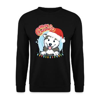Merry Christmas Husky Puppy Christmas - Unisex Sweatshirt - black - Front - Alina (178cm) & Michal (187cm)