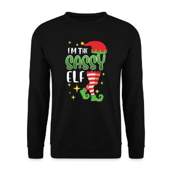 Freche Elfe Ich bin die sassy Elfe Nikolaus - Unisex Pullover - Schwarz - Vorne - Alina (178cm) & Michal (187cm)