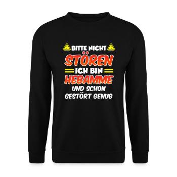Bitte nicht stören ich bin die verrückte Hebamme - Unisex Pullover - Schwarz - Vorne - Alina (178cm) & Michal (187cm)