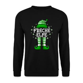 Freche Elfe Weihnachten Nikolaus Elf - Unisex Pullover - Schwarz - Vorne - Alina (178cm) & Michal (187cm)