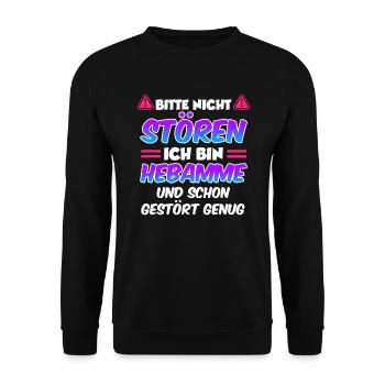 Bitte nicht stören ich bin die verrückte Hebamme - Unisex Pullover - Schwarz - Vorne - Alina (178cm) & Michal (187cm)