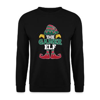 Gaming Spruch the Gamer Elf Nikolaus Weihnachten - Unisex Pullover - Schwarz - Vorne - Alina (178cm) & Michal (187cm)