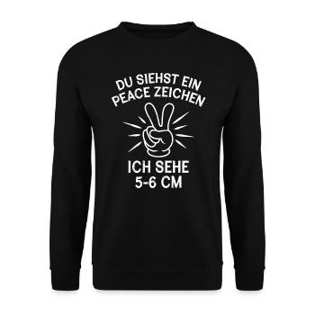 Du siehst ein Peace ich sehe 5-6 cm Hebamme - Unisex Pullover - Schwarz - Vorne - Alina (178cm) & Michal (187cm)