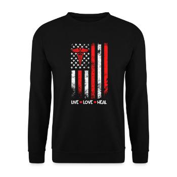Live Love Heal USA Flag Best Nurse - Unisex Sweatshirt - black - Front - Alina (178cm) & Michal (187cm)