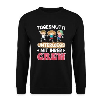 Tagaesmutti unterwegs mit ihrer Crew Tagesmutter - Unisex Pullover - Schwarz - Vorne - Alina (178cm) & Michal (187cm)