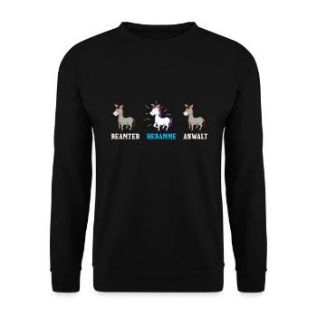 Einhorn Beamter Anwalt Hebamme - Unisex Pullover - Schwarz - Vorne - Alina (178cm) & Michal (187cm)