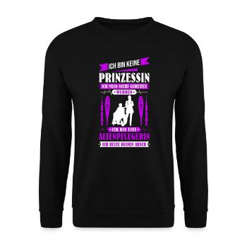 Ich bin keine Prinzessin ich bin Altenpflegerin - Unisex Pullover - Schwarz - Vorne - Alina (178cm) & Michal (187cm)