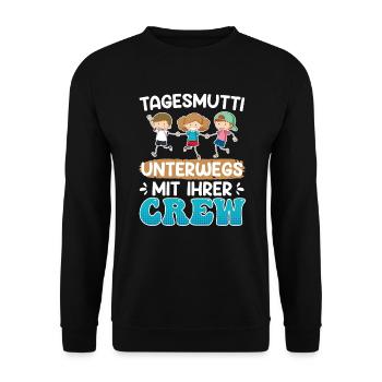 Tagaesmutti unterwegs mit ihrer Crew Tagesmutter - Unisex Pullover - Schwarz - Vorne - Alina (178cm) & Michal (187cm)