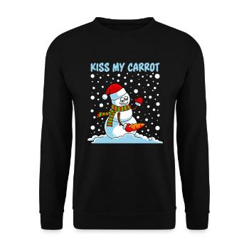 Lustiger Schneemann Spruch Küss meine Karotte - Unisex Pullover - Schwarz - Vorne - Alina (178cm) & Michal (187cm)