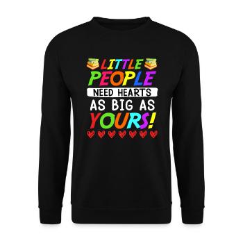 Kleine Menschen brauchen großes Herz Erzieherin - Unisex Pullover - Schwarz - Vorne - Alina (178cm) & Michal (187cm)