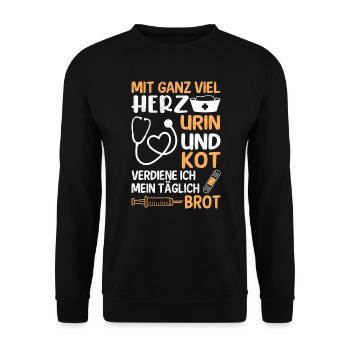 Arbeitsalltag Pflegekraft Krankenschwester - Unisex Pullover - Schwarz - Vorne - Alina (178cm) & Michal (187cm)
