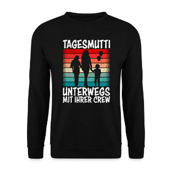 Tagesmutti unterwegs mit ihrer Crew Tagesmutter - Unisex Pullover - Schwarz - Vorne - Alina (178cm) & Michal (187cm)