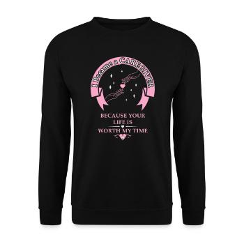 Pfleger Dein Leben ist mir wichtig Altenpfleger - Unisex Pullover - Schwarz - Vorne - Alina (178cm) & Michal (187cm)