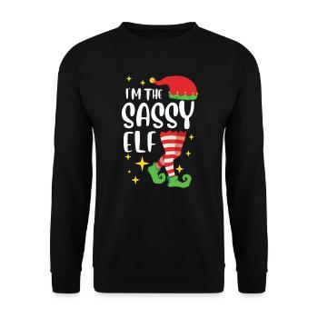 Freche Elfe Ich bin die sassy Elfe Nikolaus - Unisex Pullover - Schwarz - Vorne - Alina (178cm) & Michal (187cm)