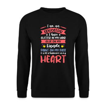 Glitter in the hair Sticking to the hands Educator - Unisex Sweatshirt - black - Front - Alina (178cm) & Michal (187cm)