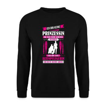 Ich bin keine Prinzessin ich bin Altenpflegerin - Unisex Pullover - Schwarz - Vorne - Alina (178cm) & Michal (187cm)