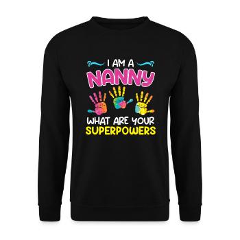 Was sind deine Superkräfte? Ich bin Tagesmutter - Unisex Pullover - Schwarz - Vorne - Alina (178cm) & Michal (187cm)