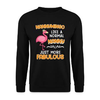 Flamingo Nannymingo nur viel besser Tagesmutter - Unisex Pullover - Schwarz - Vorne - Alina (178cm) & Michal (187cm)