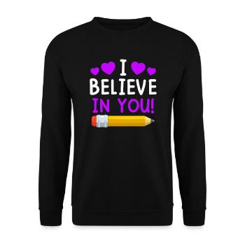 Lehrerin ich glaube an dich Lehrer - Unisex Pullover - Schwarz - Vorne - Alina (178cm) & Michal (187cm)
