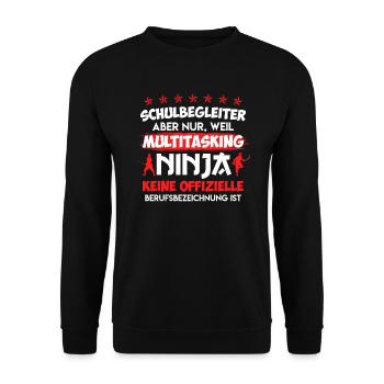 Multitasking Ninja ist kein Job Schulbegleiter - Unisex Pullover - Schwarz - Vorne - Alina (178cm) & Michal (187cm)