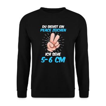 Du siehst ein Peace ich sehe 5-6 cm Hebamme - Unisex Pullover - Schwarz - Vorne - Alina (178cm) & Michal (187cm)