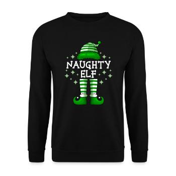 Naughty Elfe Weihnachten Nikolaus Elf - Unisex Pullover - Schwarz - Vorne - Alina (178cm) & Michal (187cm)