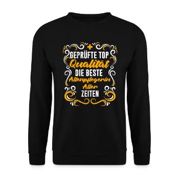 Getestet Top Qualität die beste Altenpflegerin - Unisex Pullover - Schwarz - Vorne - Alina (178cm) & Michal (187cm)