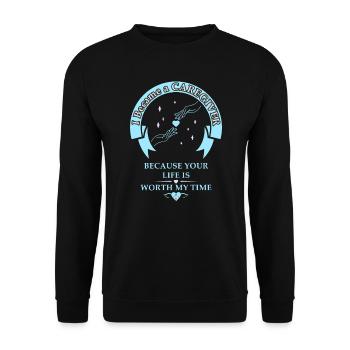 Pfleger Dein Leben ist mir wichtig Altenpfleger - Unisex Pullover - Schwarz - Vorne - Alina (178cm) & Michal (187cm)