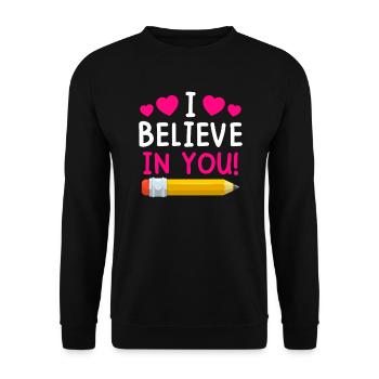 Lehrerin ich glaube an dich Lehrer - Unisex Pullover - Schwarz - Vorne - Alina (178cm) & Michal (187cm)