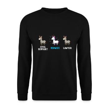 Unicorn Civil servant Lawyer Midwife - Unisex Sweatshirt - black - Front - Alina (178cm) & Michal (187cm)
