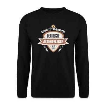 Geprüfte Top Qualität die beste Altenpflegerin - Unisex Pullover - Schwarz - Vorne - Alina (178cm) & Michal (187cm)